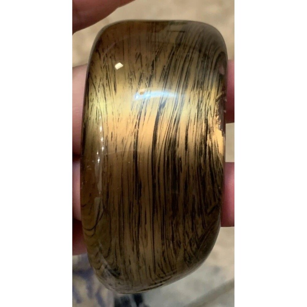 Vintage Chunky Bakelite Lucite Bracelet Gold Black Clear Bangle Retro Moon Glow